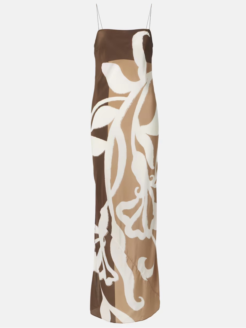 SIR the label silk Maxi Slip Dress in Brown, Tan & White Floral Print